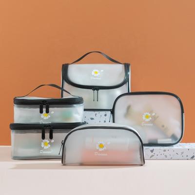 China Daisy Series Daisy Series Zipper Reusable Transparent Cosmetic Travel TPU Cosmetic Toiletry Bag Multifunctional Toiletry Bag for sale