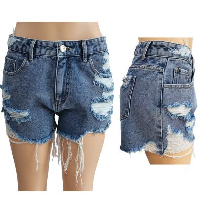 China Breathable High Quality Summer Shorts Lady Hot Jeans Plus Size Blue Stretch Denim High Waisted Women's Sexy Ripped Short Jeans for sale