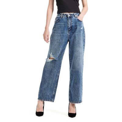 China New Design Sustainable Wide Leg Ladies Jeans High Waist Loose Ripped Jeans Pants For Women for sale