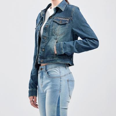 China New Fashion Blue Breathable Ladies Jeans Jacket Crop Denim Jacket Women for sale