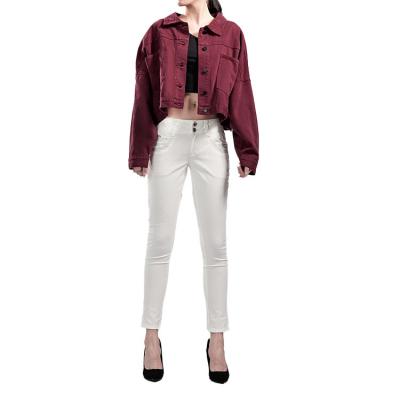 China Promotional Sale Autumn Red Button Lapel Breathable Ladies Clothes Plus Size Top Cropped Bomber Jacket Women for sale