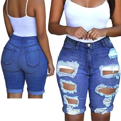 China High Quality Viable Blue Ladies Jeans Women's Short Blue Jeans Waist Shorts Women's Sexy Ripped Short Jeans for sale