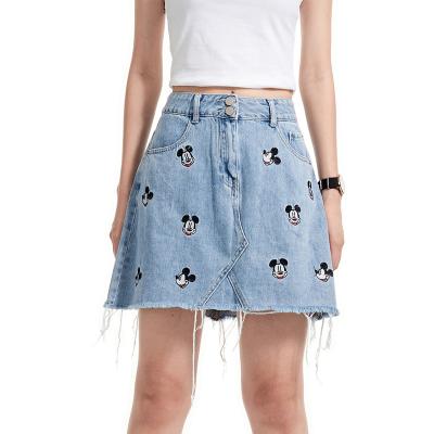 China Viable Hot Selling Wholesale A Line Ladies Denim Skirts High Waist Embroidery Shorts Blue Lattice Skirt Women for sale