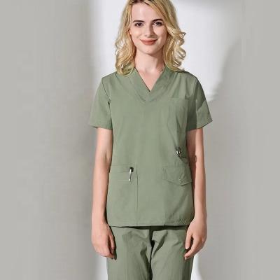 China Scrub Tunic Tops Hospital Uniforms Solid Scrub Set Nurse Uniform Workwear Nursing Doctor Scrubs Uniforms for sale