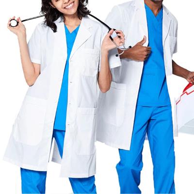 China Professional Unisex Cotton Polyester Hospital Uniforms Medical Science Doctor Nurse Wear White Lab Coat for sale