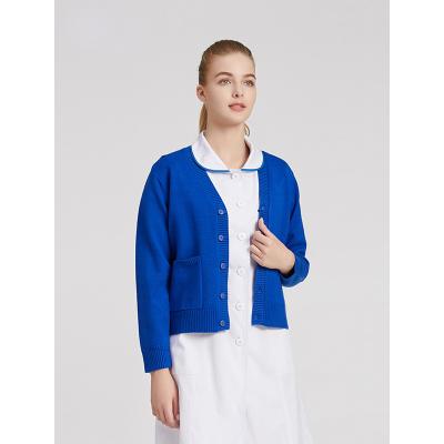 China Newest Hospital Style Nursing Sweater Jacket Nurse Uniform Blue Cardigan for sale