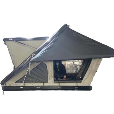 China NEW Style Logo Camping Roof Top Triangle Tent Straight Tying Type Custom Aluminum Hard Shell Car Top Roof Top Tent With Skylight for sale