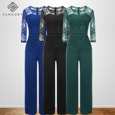 China Women's Stylish Women QUICK DRY 3/4 Sleeve Lace Up Wide Top Stitching Legging Pants Party Overalls for sale