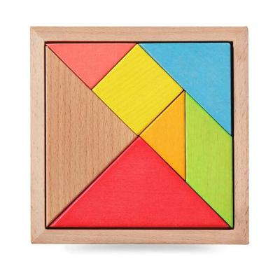 China 7 Piece Kids Eco-friendly Material Educational Toy Brain Training Geometry Colorful Wooden Tangram Puzzle for sale