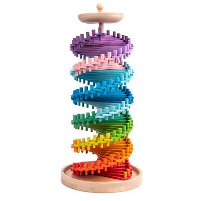 China Eco-friendly Material Creative Educational Toys Wooden Game Ball Blocks Rainbow Rainbow Stacking Toys for sale