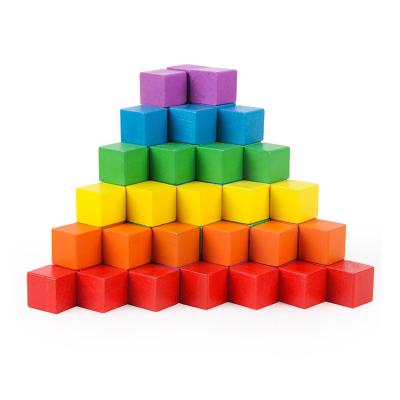 China Eco-friendly Material Colorful Wooden Children's Educational Cube Stacking Building Blocks Toys Children for sale