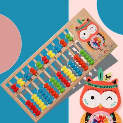 China Eco-Friendly Material Owl Clock And Abacus Set Wooden Math Knowledge And Color Kids Montessori Educational Toys for sale