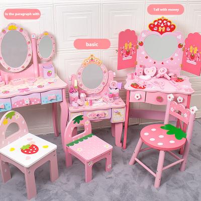 China Wooden Pretend Play Toys Kids Play Game Children Pretend Game Princess Dressing Table Play House Girl Make Up Kids Makeup Set Wooden Toys For Children for sale