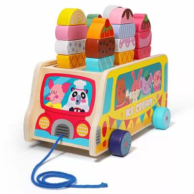 China Ice Cream Van Puzzle Wooden Toy For Children's Educational Ice Cream Trailer Wooden Toys Wooden Game House for sale