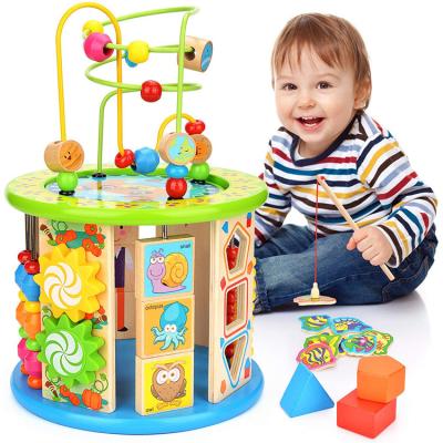 China Hot Sale Wooden Toy Labyrinth Activity Bead Maze Box Educational Wooden Toys Cube Eco-Friendly Material For Children for sale