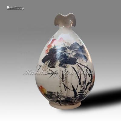 China China small home decoration, ceramic vase, white lotus leaf bamboo ink texture deep ceramic vase, traditional Chinese pottery bottle for sale