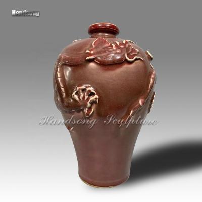 China China small home decor, ceramic long vase, vermilion cut vase, traditional Chinese crafts, pottery vase for sale