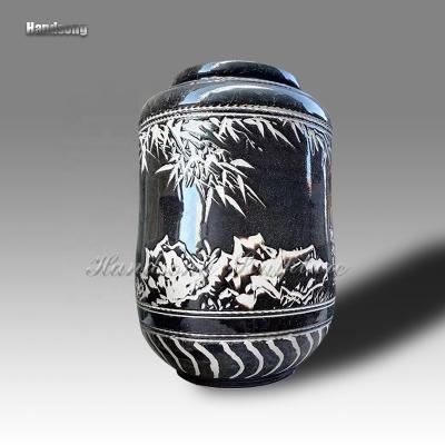 China China small home decoration, ceramic vase, stone texture dark brown bamboo vase, Chinese traditional crafts, pottery vase for sale