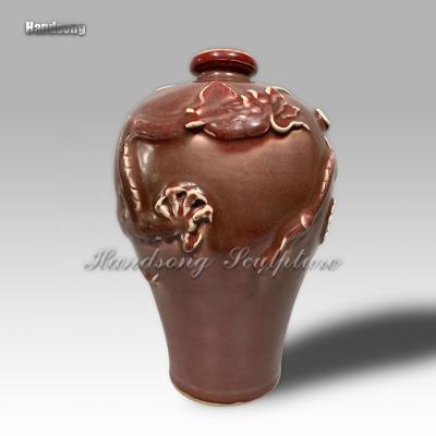 China Small home decoration indoor decoration, long ceramic vase, vermilion cut vase, traditional Chinese crafts, pottery vase for sale