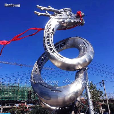 China China Customized Large-scale Chinese Outdoor Urban Garden Sculpture Trend Style Stainless Steel Ethnic Dragon Sculpture for sale