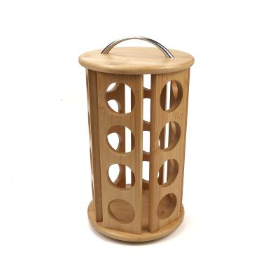 China Nature Hot Selling Round Spice Rack Seasoning Jar Holder Stocked Bamboo Wooden Spice Organizer For Kitchen for sale