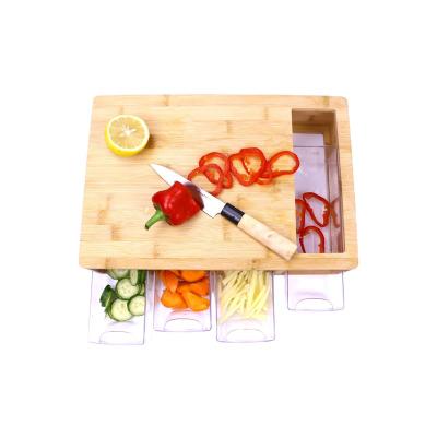 China Viable Cutting Board Cutting Board Bamboo Wood Carving Board With Trays With 4 Containers Juice Grooves for sale