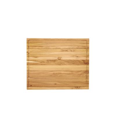 China Large Kitchen Sustainable Teak Serving Tray Wood Cutting Board Chopping Block with Juice Groove and Handle for sale