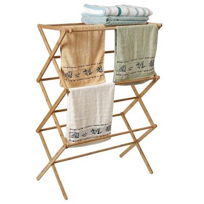 China Sustainable Bamboo X-structure Foldable Clothes Drying Rack Folding Indoor Outdoor Towel Drying Rack for sale