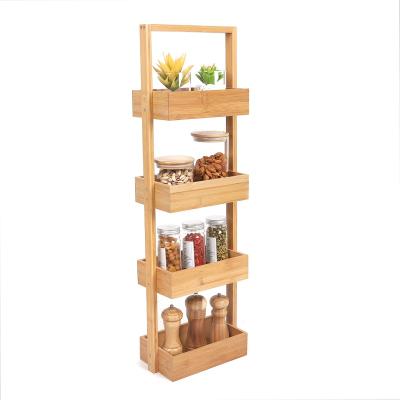 China Eco-Friendly Natural Bamboo Freestanding Organizer Rack Shelf Bathroom Storage Caddy with 4 Tier for sale