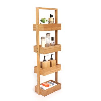 China New Arrivals 4-Tier Basket Box Organizer Bamboo Wooden Toilet Rack Shelf Cabinet Bathroom Storage Eco-friendly for sale