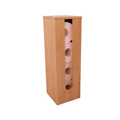 China Eco-friendly Bamboo Wooden Toilet Paper Storage Tower Organizer with Lid for Bathroom Restroom Home Hotel for sale