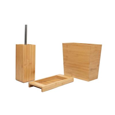 China Sustainable Home Useful Natural Bamboo Popular Classic Luxury Fashion Hotel Bath Bathroom Accessory Set Brown for sale