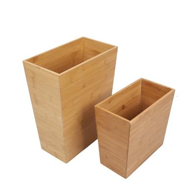 China Sustainable Natural Bamboo Bedroom Recycling Trash Waste Basket Box Sets For Bathroom for sale