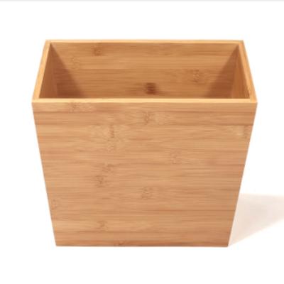 China Sustainable Large Rectangular Wooden Office Trash Cans Bamboo Waste Basket For Bathroom for sale