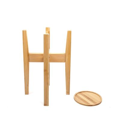 China Eco-friendly Natural Bamboo Adjustable Plant Stand Pot Flower Stand Display With Tray for sale