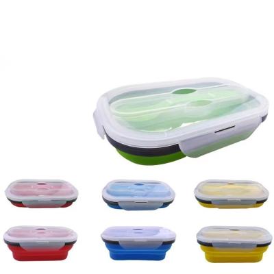 China Viable Collapsible Microwave Safe Leakproof Silicone Food Container Set Food Storage Silicone Lunch Box With Foldable Fork For Kitchen for sale