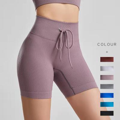 China Plus Size High Threaded Rope Yoga Shorts Plus Size Fitness Pants Women's High Waisted Sports Tight Pants for sale