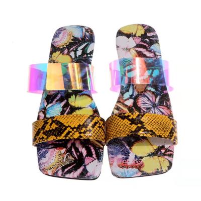 China European and American large size women's sandals fashion trend 2021 new summer foreign trade snake border flower flat sandals and slippers for sale