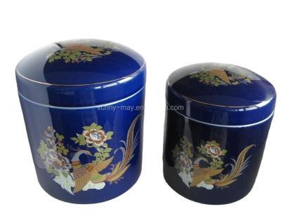 China With Print Japanese Style Ash Vases Blue Ceramic Urn for sale