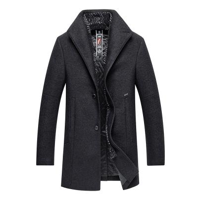 China Anti-wrinkle Autumn Winter Men Casual Slim Fitted Collar Thick Wool Coat Long Stand Woolen Overcoat for sale