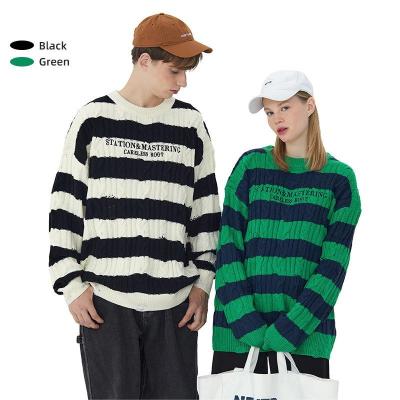 China 2022 Autumn New Winter Ins Couple Anti-Wrinkle Round Neck Striped Letter Long Sleeve Sweaters For Men And Women for sale