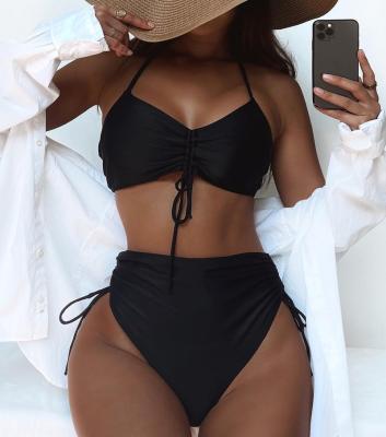 China Black Beach Wear Women's Bikini Drawstring Swimwear Breathable Bikini Sets For Women for sale