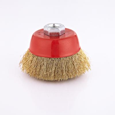 China Durable 75mm Crimped Brass Wire Cup Brush For Power Tools for sale