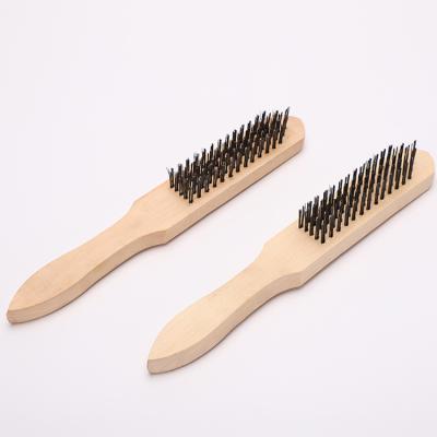 China Durable high quality wooden handle cleaning and derusting wooden handle wheel steel brush for sale