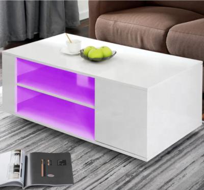 China Extendable High Gloss With LED Lights Luxury Living Room Wooden Coffee Table for sale