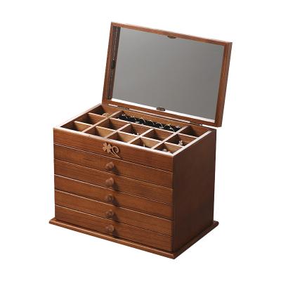 China Multi-Drawer Delicate Wooden Necklace Ring Earrings Jewelry Storage Box Exquisite Handmade Wooden Jewelry Box for sale