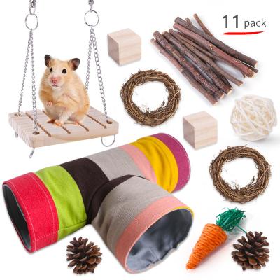 China Amazon Factory Direct Selling Hot Viable Natural Wooden Hamster Toys Chinchilla Hamster Chew Toy Set for sale