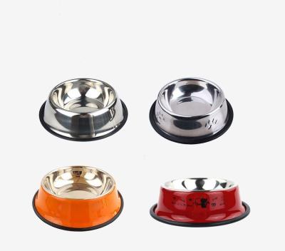 China Wholesale Non-slip Stocked Dog Cat Bowl With Base Stainless Steel Pet Food Bowl Rubber Drinking Dish for sale