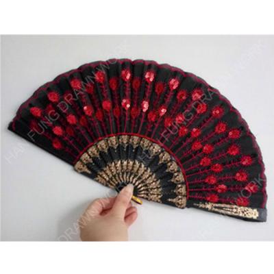 China Europe Embroidered Plastic Hand Held Sequin Folding Hand Fan for sale