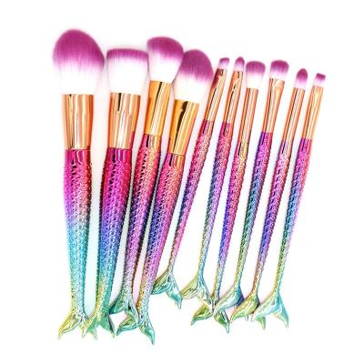 China Angular Blush Hot Selling 10 PCs Set Of Customized High End Mermaid Handle Makeup Brush for sale